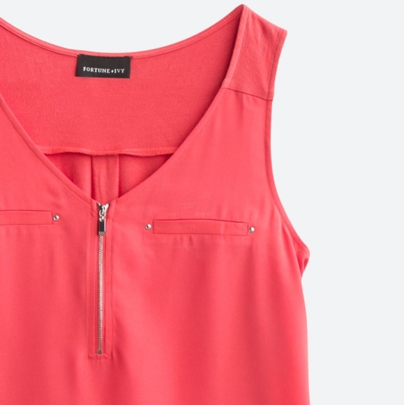 fortune + ivy Tops - Lighton Zip Detail Mixed Material Blouse